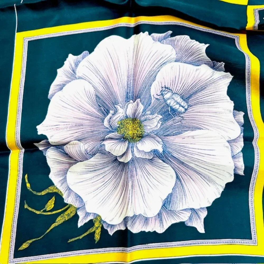 Unused Italy Scarf Franchino Silk Teal Blue Gold Purple Floral 31" x31" (23 - Picture 7 of 10
